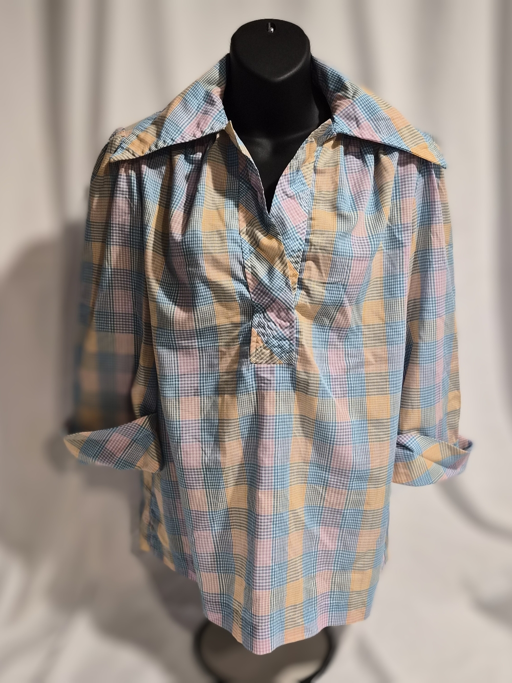 VTG 70s Separate Ways by Alex Colman Plaid Pastel Tunic Blouse |‎ Large